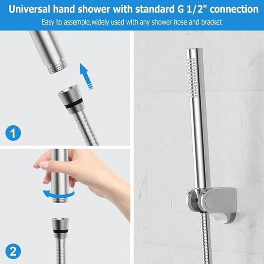 Water-Saving 1-Spray Hand Shower Head, 48 Nozzle Design, High Pressure Brass, G1/2 Thread, water-saving flow, pressure-boosted flow
