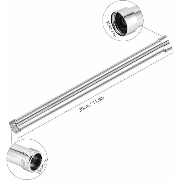30 cm Shower Arm Extension, G3/4 Thread, Compatible with Most Shower Heads, 10 Inch Copper Pipe Fittings, G1/2 Thread, Chrome Finish