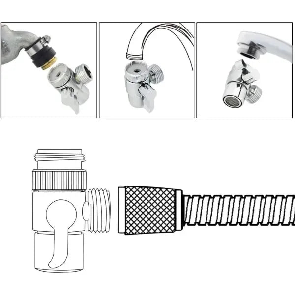 Shower diverter, M22/M24 Thread, premium alloy replacement valve, spray control, brass construction, Chrome Finish