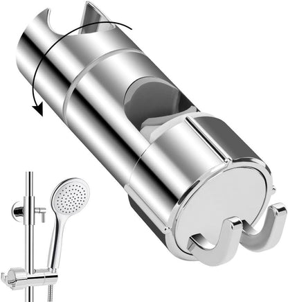 Hand Shower Holder for 16-27 mm Shower Rod Fit Rail, Adjustable Replacement Shower Holder, 360 Degree Rotation, with 2 Hooks, Chrome Finish