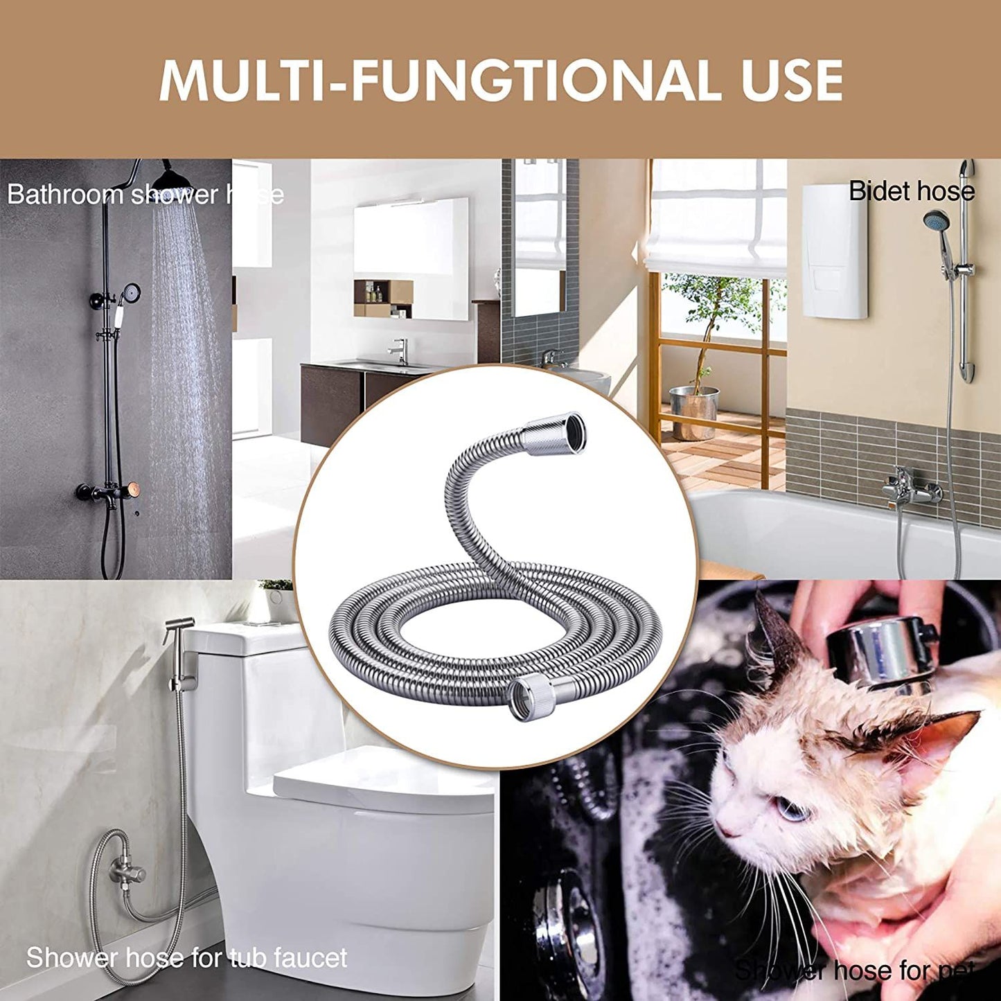 Stainless Steel Shower Hose, 2.5 m Length, EPDM Inner Hose, Flexible Bathroom Connection, pressure-boosted flow, Silver Finish