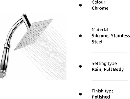 Powerful Rain Shower Head- High Pressure Rain Shower Heads- Large Square Shower Head Universal Replacement Shower Accessories, Chrome Finish