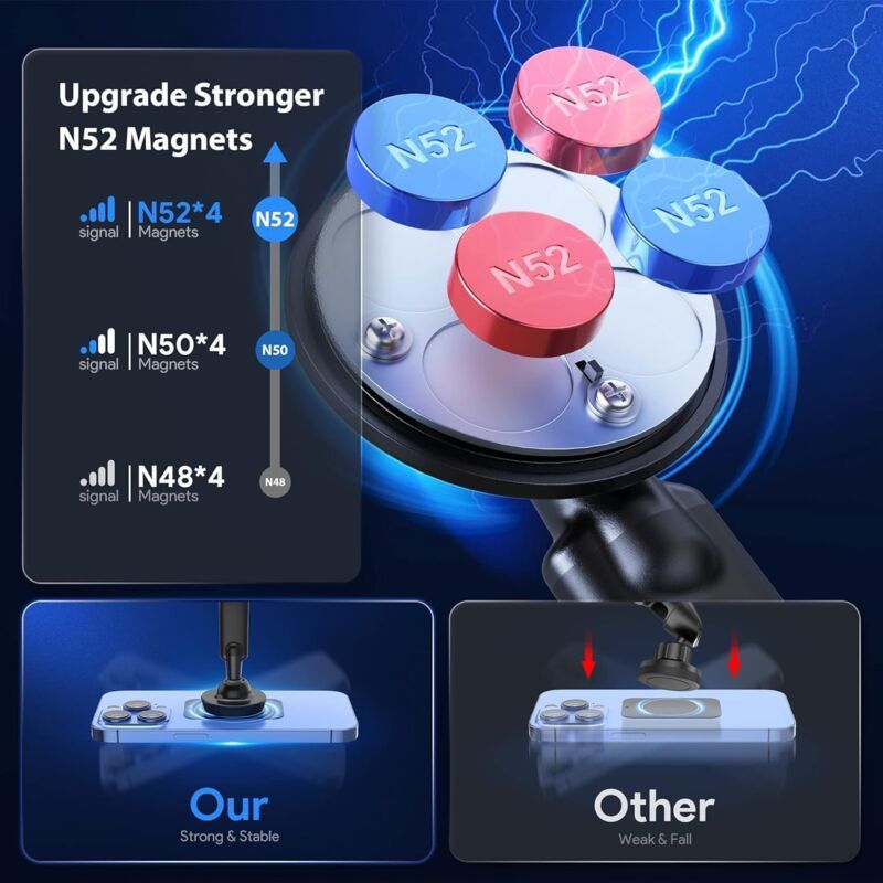 Magnetic car phone holder suction cup for dashboard and windshield compatible with iphone android, ABS + Silicone material