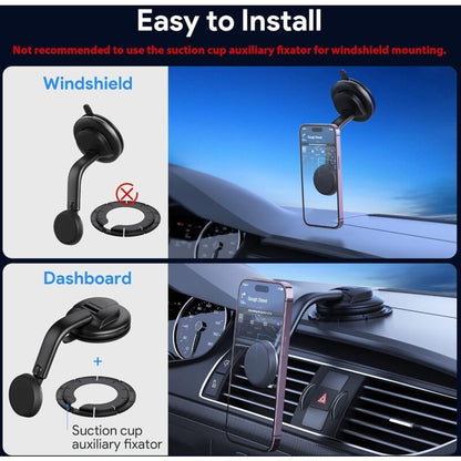 Magnetic car phone holder suction cup for dashboard and windshield compatible with iphone android, ABS + Silicone material