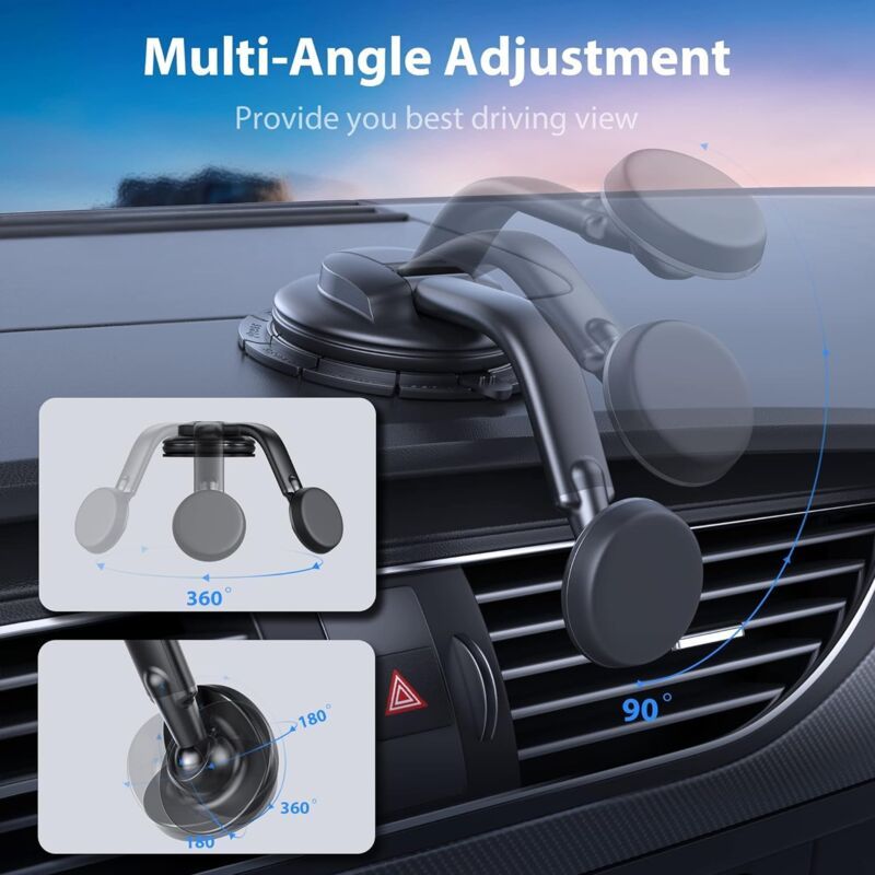 Magnetic car phone holder suction cup for dashboard and windshield compatible with iphone android, ABS + Silicone material