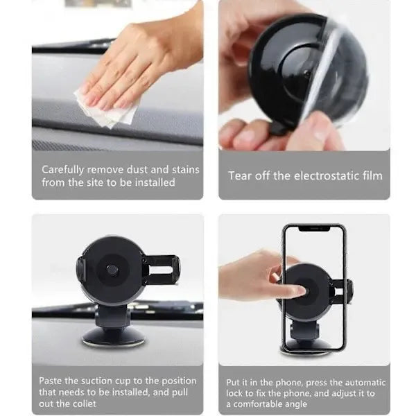 Automatic Smooth Mobile Phone Holder Car Dashboard Smartphone Holder Suction Cup Mobile Phone Holder, Black/Grey Color Options