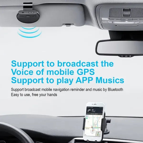 Bluetooth V5.0 Handsfree Car Screen Protector Phone Rechargeable Wireless Music Speakerphone Kit, ABS + Metal material