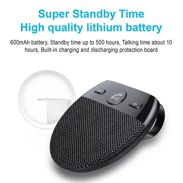 Bluetooth V5.0 Handsfree Car Screen Protector Phone Rechargeable Wireless Music Speakerphone Kit, ABS + Metal material
