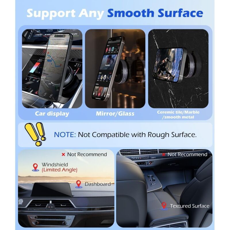 MagSafe Car Phone Holder Compatible with iPhone 16 15 14 13 12 Pro Max Plus Black Magnetic Mount for Mirror Glass Gym, Black Color