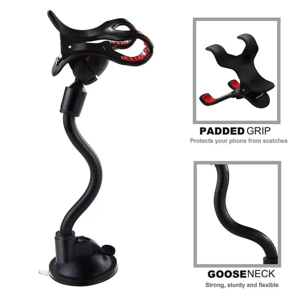 Mobile Phone Holder with Suction Cup for Car Black, ABS + PVC material, dashboard mounting, stable phone or GPS support, Black Color