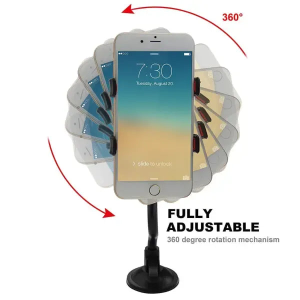 Mobile Phone Holder with Suction Cup for Car Black, ABS + PVC material, dashboard mounting, stable phone or GPS support, Black Color
