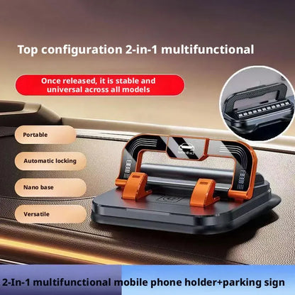 Universal Car Phone Holder with Parking Card, 360 Degree Rotating Dashboard Mount for Drivers, Stable Suction Cup, Black