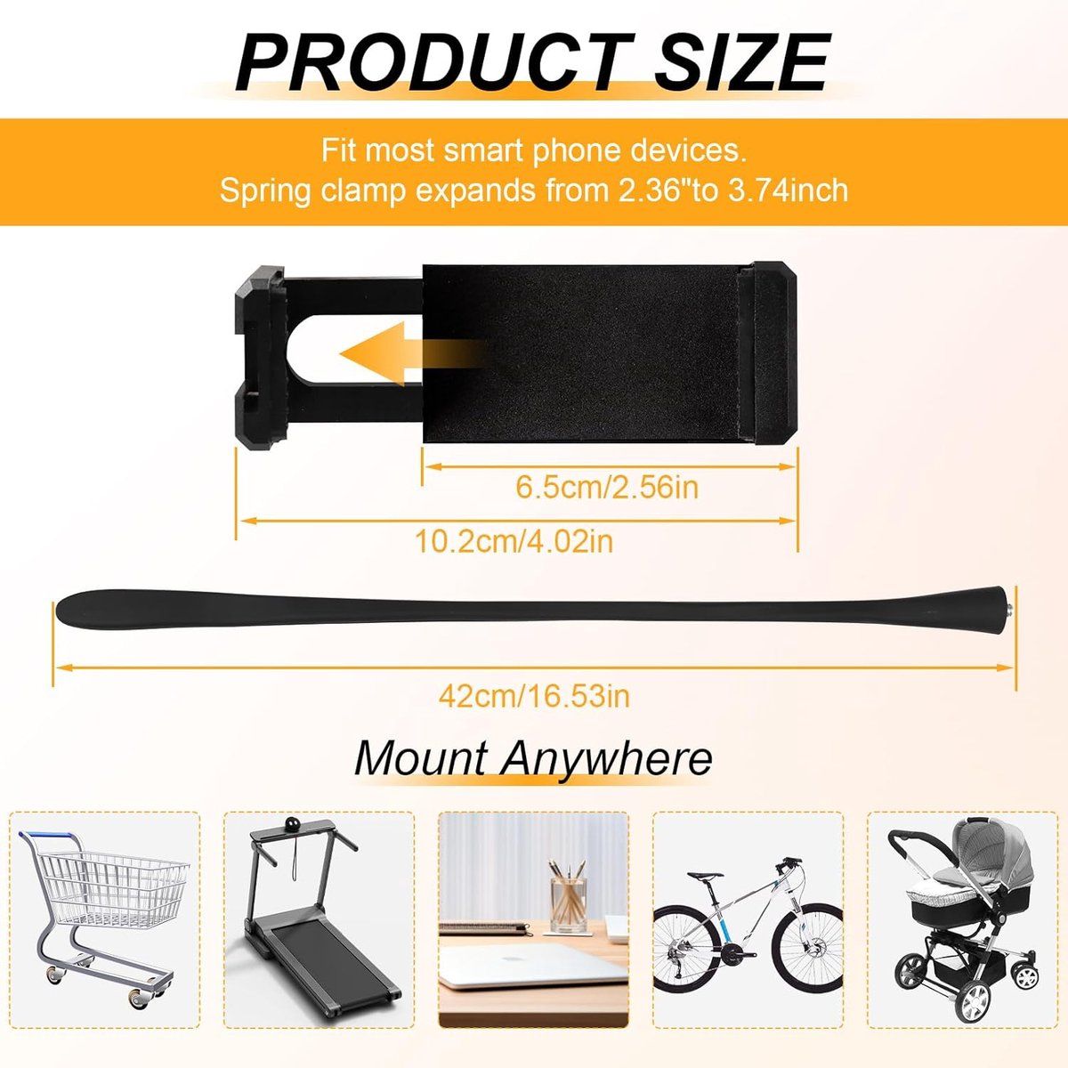Gooseneck Phone Holder, Silicone tube can be freely adjusted, Portable phone holder, Compatible with most smartphone models, for car, Black