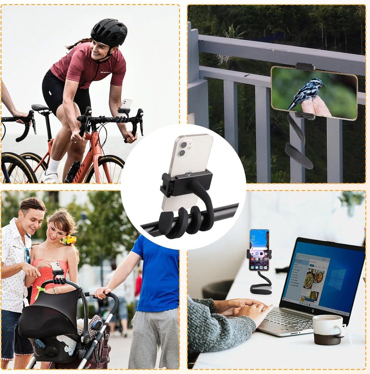 Gooseneck Phone Holder, Silicone tube can be freely adjusted, Portable phone holder, Compatible with most smartphone models, for car, Black