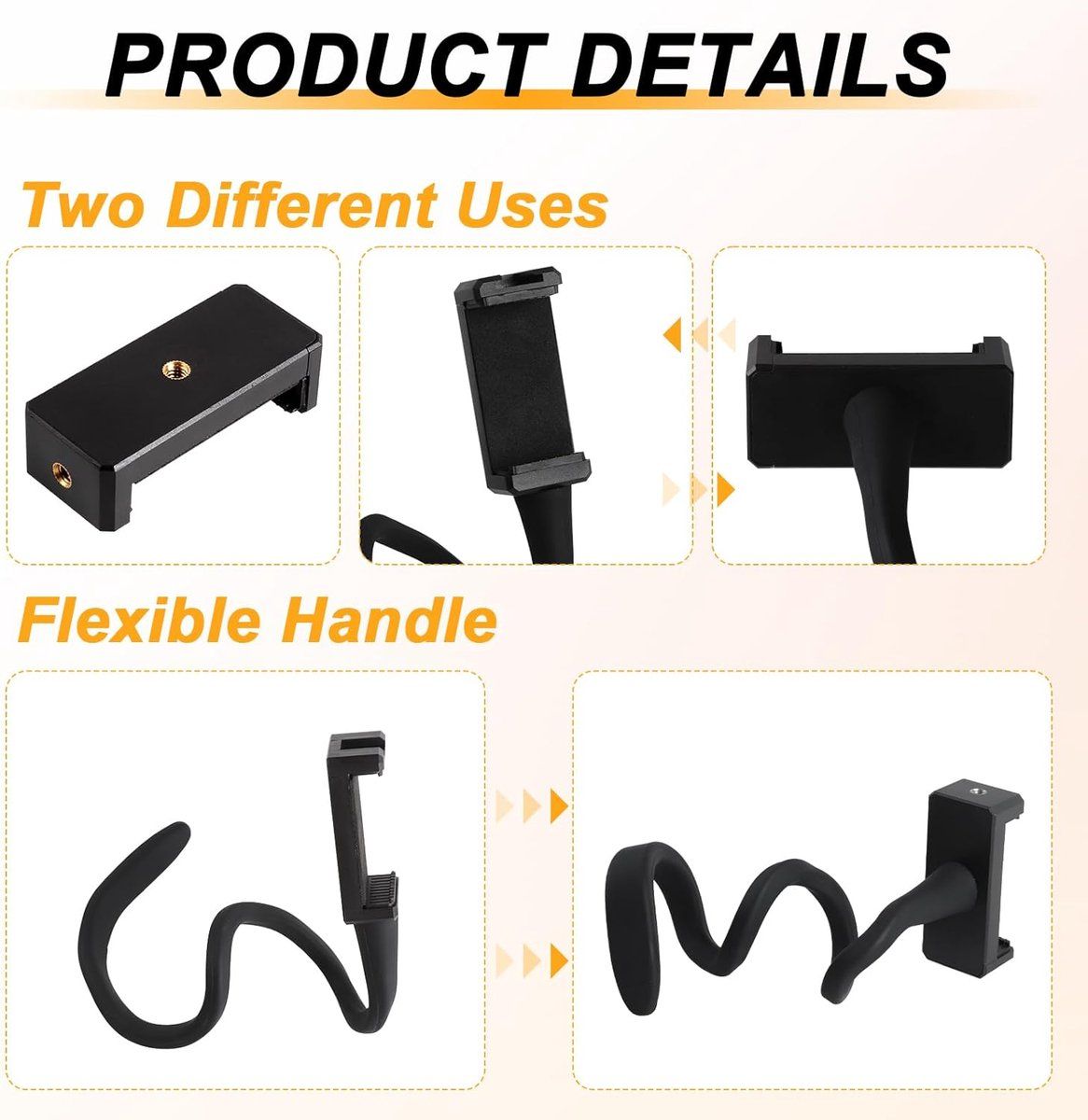 Gooseneck Phone Holder, Silicone tube can be freely adjusted, Portable phone holder, Compatible with most smartphone models, for car, Black