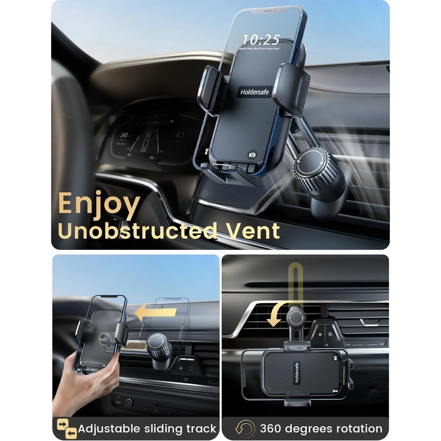 Phone Holder for Car Air Vent, Never Blocking Cell Phone Mount for iPhone 17 Pro Max and Samsung Android Smartphones with Thick Cases