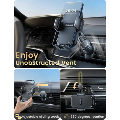 Phone Holder for Car Air Vent, Never Blocking Cell Phone Mount for iPhone 17 Pro Max and Samsung Android Smartphones with Thick Cases