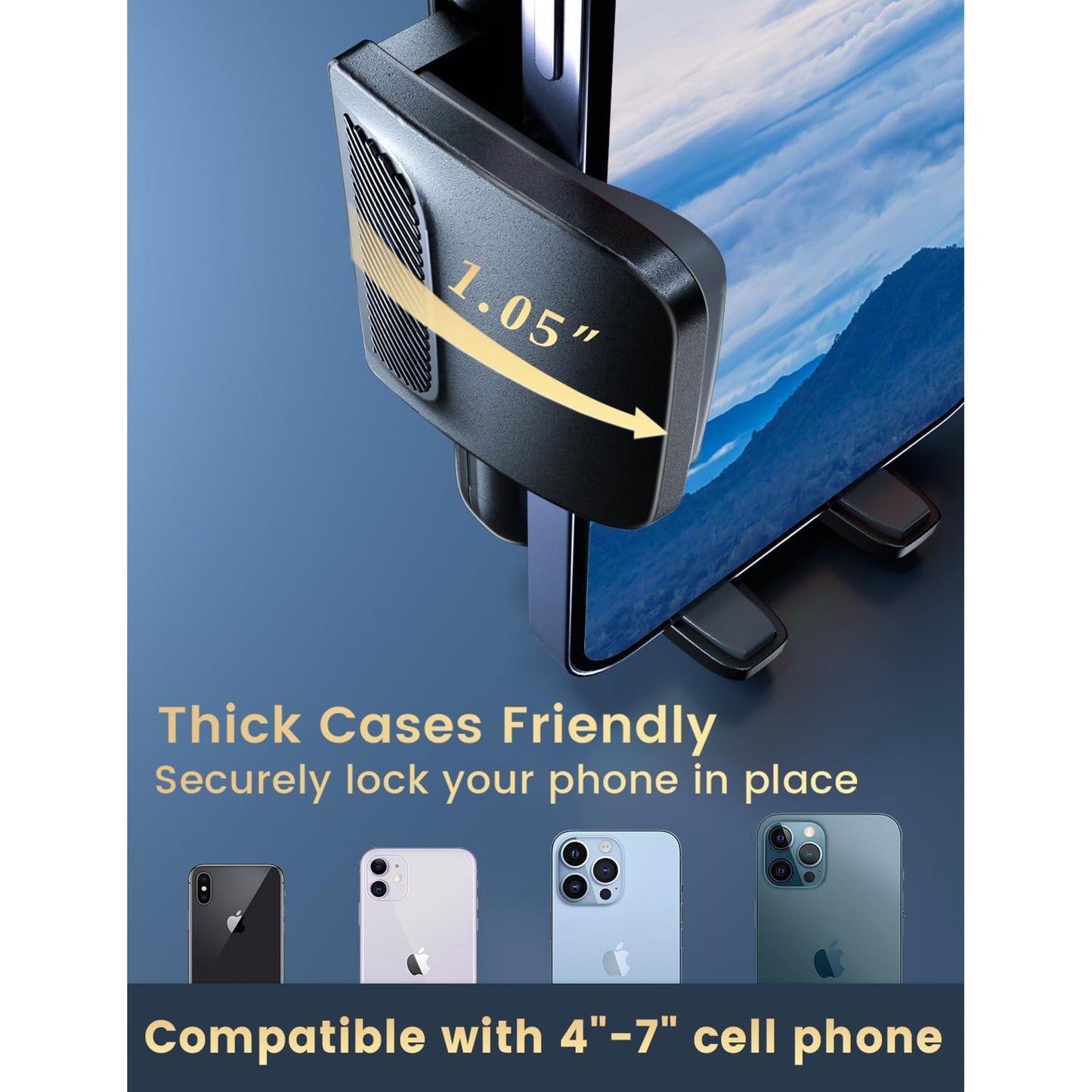 Phone Holder for Car Air Vent, Never Blocking Cell Phone Mount for iPhone 17 Pro Max and Samsung Android Smartphones with Thick Cases
