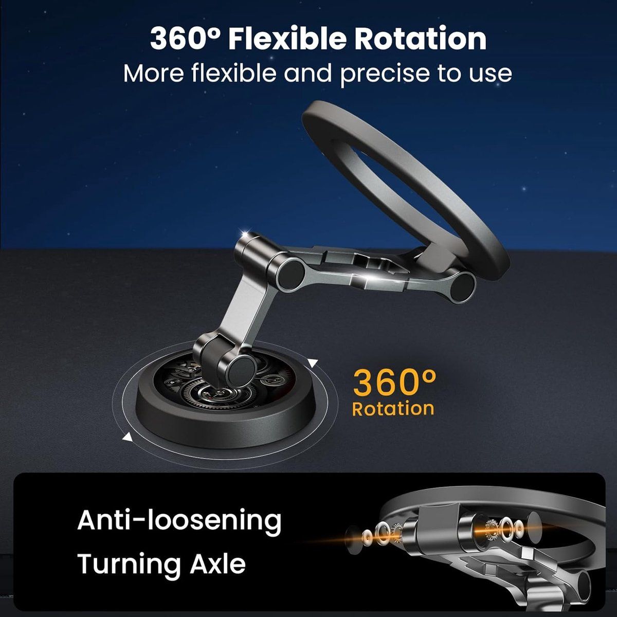 Full Metal Magnetic Car Phone Holder, Rotatable Dashboard Mount for Secure Hands-Free Navigation, Compatible with Most Smartphones, Black