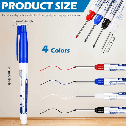 8 Pcs Deep Reach Markers Long Nose Marker Waterproof Deep Hole Marker 30 mm Reach Permanent Markers, 4 Colors