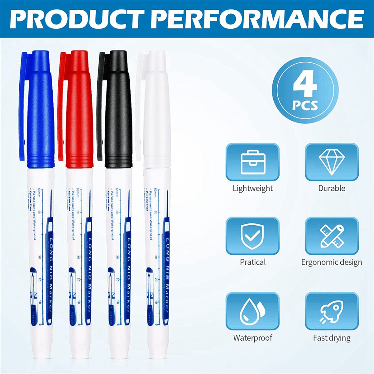 8 Pcs Deep Reach Markers Long Nose Marker Waterproof Deep Hole Marker 30 mm Reach Permanent Markers, 4 Colors
