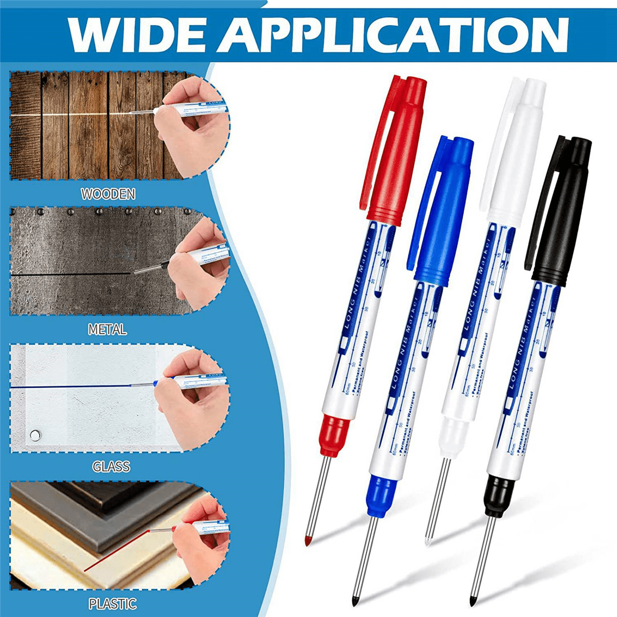 8 Pcs Deep Reach Markers Long Nose Marker Waterproof Deep Hole Marker 30 mm Reach Permanent Markers, 4 Colors