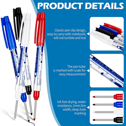 8 Pcs Deep Reach Markers Long Nose Marker Waterproof Deep Hole Marker 30 mm Reach Permanent Markers, 4 Colors