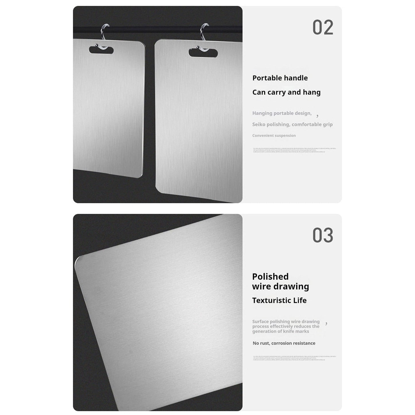 PALIFEUR Cutting Board Non Toxic Steel Cutting Boards for Kitchen, Different Sizes & Non Slip Handles, Servicealbe Non Stick Chopping Board D