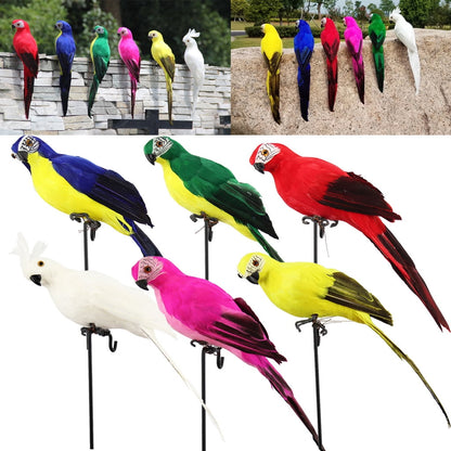 Fake Parrot, 10 x 0.4 Inch Realistic Artificial Birds Model, Fade Birds for Garden Patio Yard Lawns Tropical Tree Wall, Decorative Birds Pink