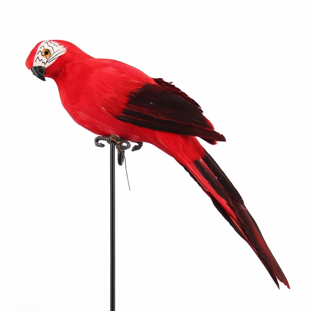 Fake Parrot, 10 x 0.4 Inch Realistic Artificial Birds Model, Fade Birds for Garden Patio Yard Lawns Tropical Tree Wall, Decorative Birds Red