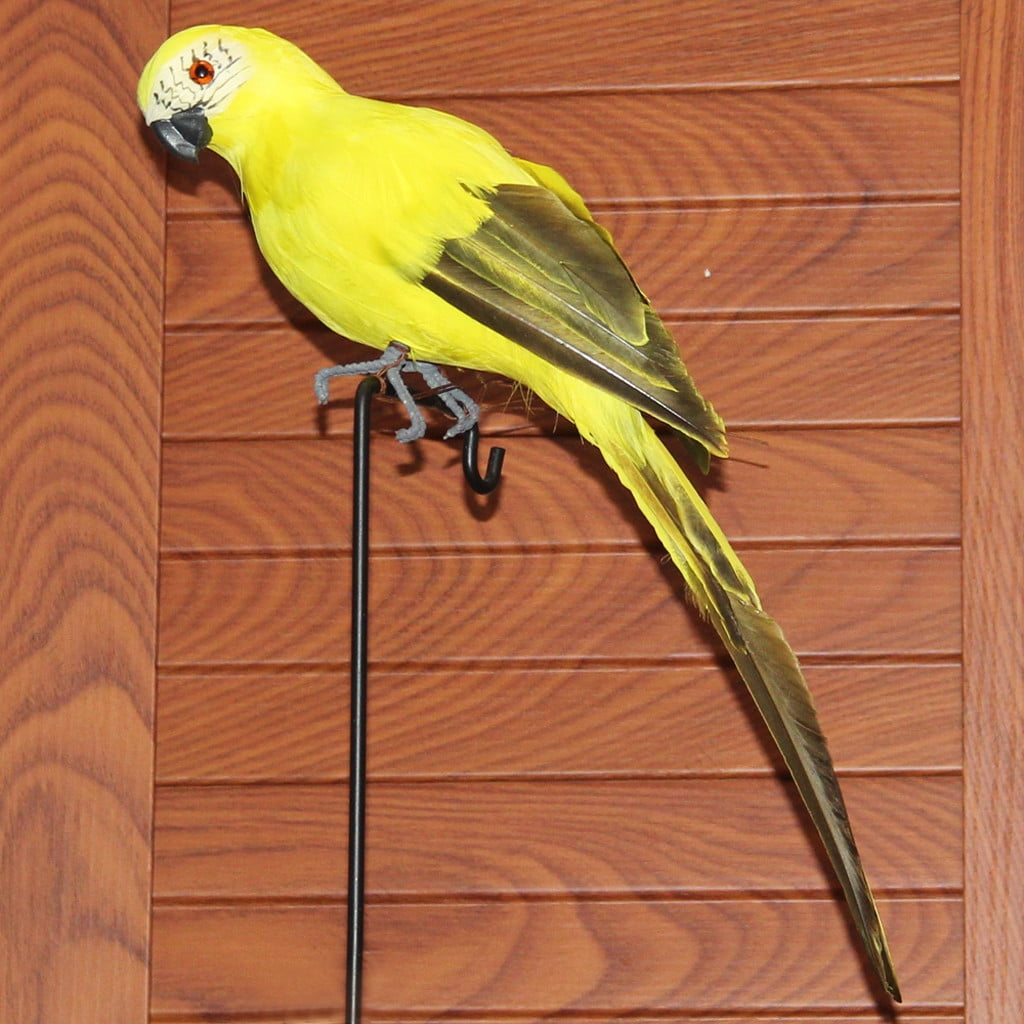 Fake Parrot, 10 x 0.4 Inch Realistic Artificial Birds Model, Fade Birds for Garden Patio Yard Lawns Tropical Tree Wall, Decorative Birds Yellow