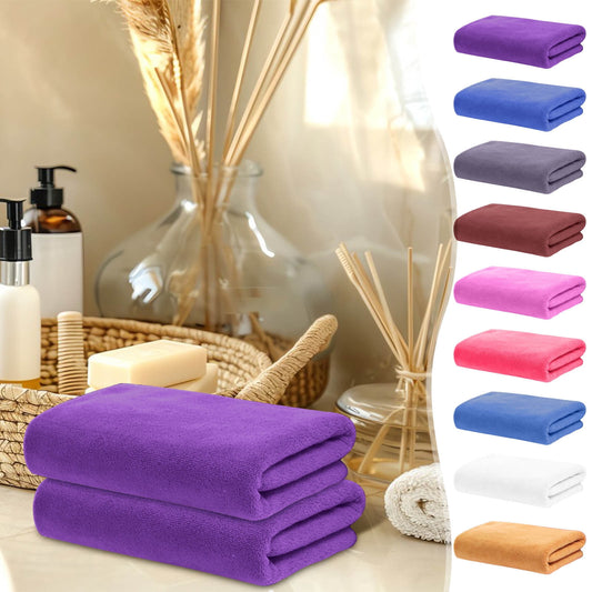 PALIFEUR Microfiber Towel 29.5x13.8", 2 PACK Soft Lightweight Bath Towels Quick-Drying Towels Highly Absorbent Wash Cloths, Towels for Bathroom, Body, Gym, Shower, Hotel(White) A_#Purple【2pcs】