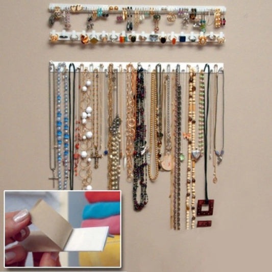 Adhesive Curtain Rod Hooks 9 in 1 Adhesive Paste Wall Hanging Storage Hooks Jewelry Display Organizer Necklace Hanger Newyear Arrival! White