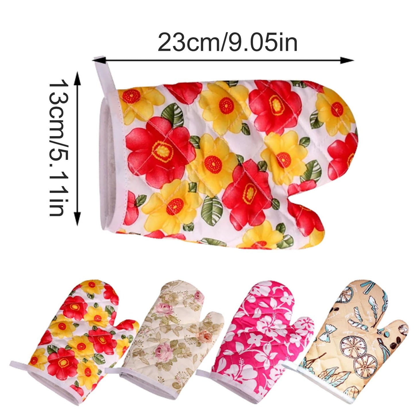 JWDX Oven Mitts Clearance, Oven Oven Heat Oven Glove Polyester Floral Printed Pot Holder Microwave Glove Thickened Microwave Bakeware H