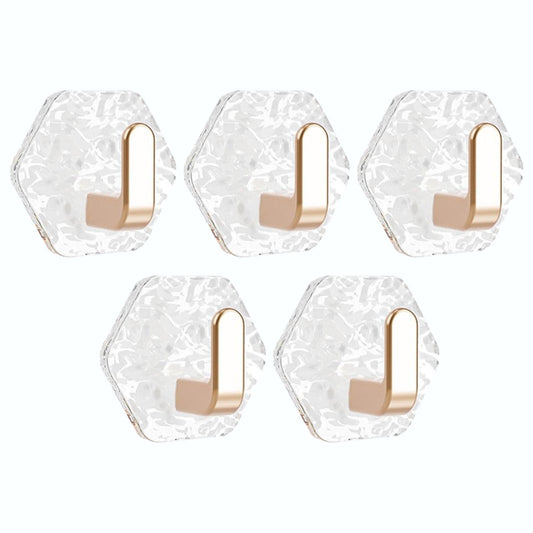 JWDX, Wall Mount Hooks Hexagon Adhesive Hooks with Water Design No Drill Wall Hanging Storage Rack Damage Sticky Hooks for Kitchen Bathroom Towel Hanging(5Pc) One Size Gold