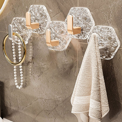 JWDX, Wall Mount Hooks Hexagon Adhesive Hooks with Water Design No Drill Wall Hanging Storage Rack Damage Sticky Hooks for Kitchen Bathroom Towel Hanging(5Pc) One Size Gold