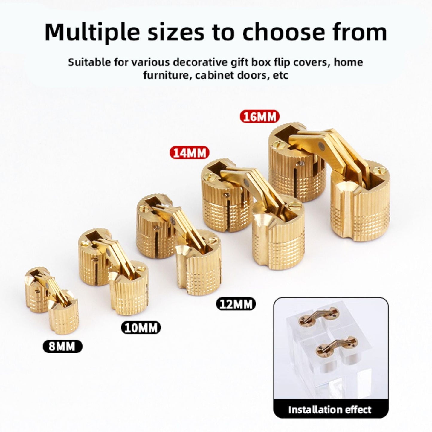 JWDX, One Way Copper Concealed Hinge 8 16Mm Brass Barrel Hinges Cabinet Furniture Hinges Concealed Hidden Barrel Hinge for Diy Wooden Doors Cabinet Doors Jewelry Box One Size SL4