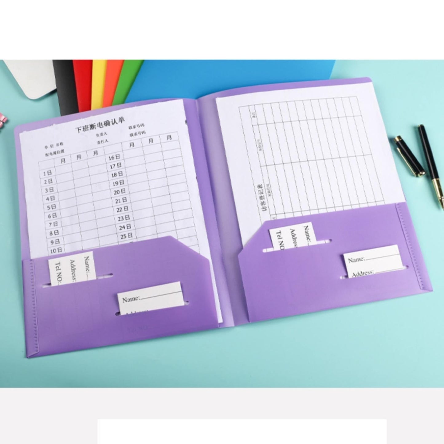 Double Insert File Bag File Bag Orange Jwdx Plastic Folders with Pockets Standard Letter Paper Folder 2 Business Card Slot Heavy Duty Scho-ǒl Examination Document Size Organizer stǔdənts Blue One Size Purple