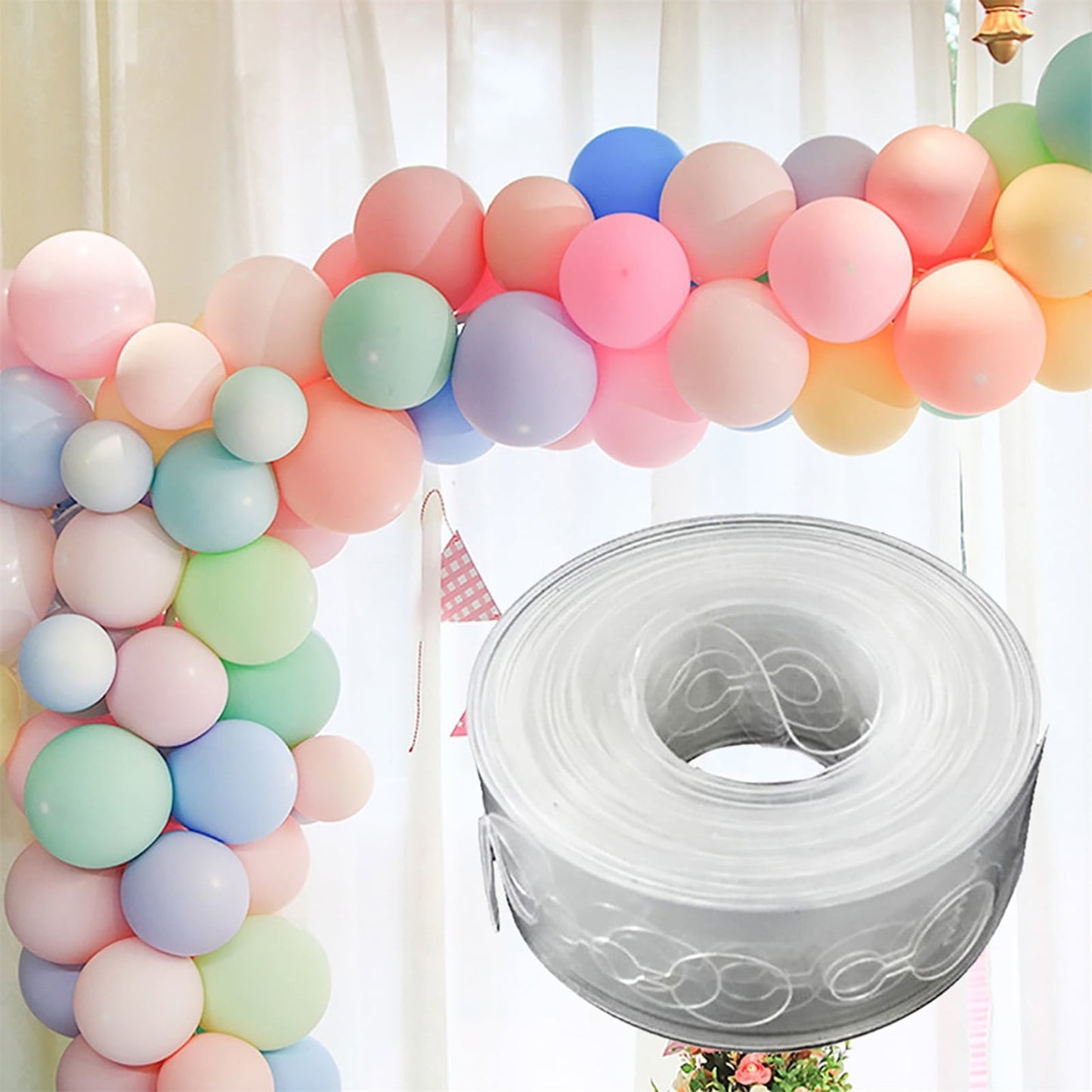 Adhesive Tape Jwdx Handmade Tape 5M Transparent Flexible Plastic Balloon Tape Strips for Birthday 110 Holes Balloon String with Hole Design for Easy Balloon Fixing and Decorations One Size Clear