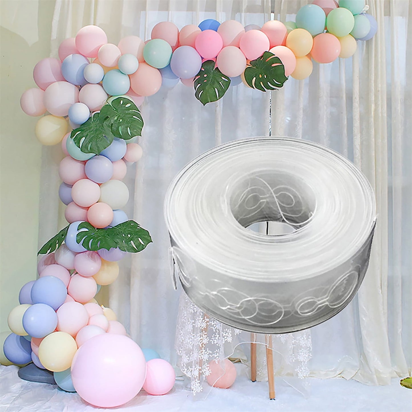 Adhesive Tape Jwdx Handmade Tape 5M Transparent Flexible Plastic Balloon Tape Strips for Birthday 110 Holes Balloon String with Hole Design for Easy Balloon Fixing and Decorations One Size Clear