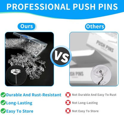 JWDX Hot Clearance! Clear Push Pins Count in Reusable Box for Bulletin Boards and Wall Displays Plastic Head, American Pushpins*1 Box American pushpins Clear