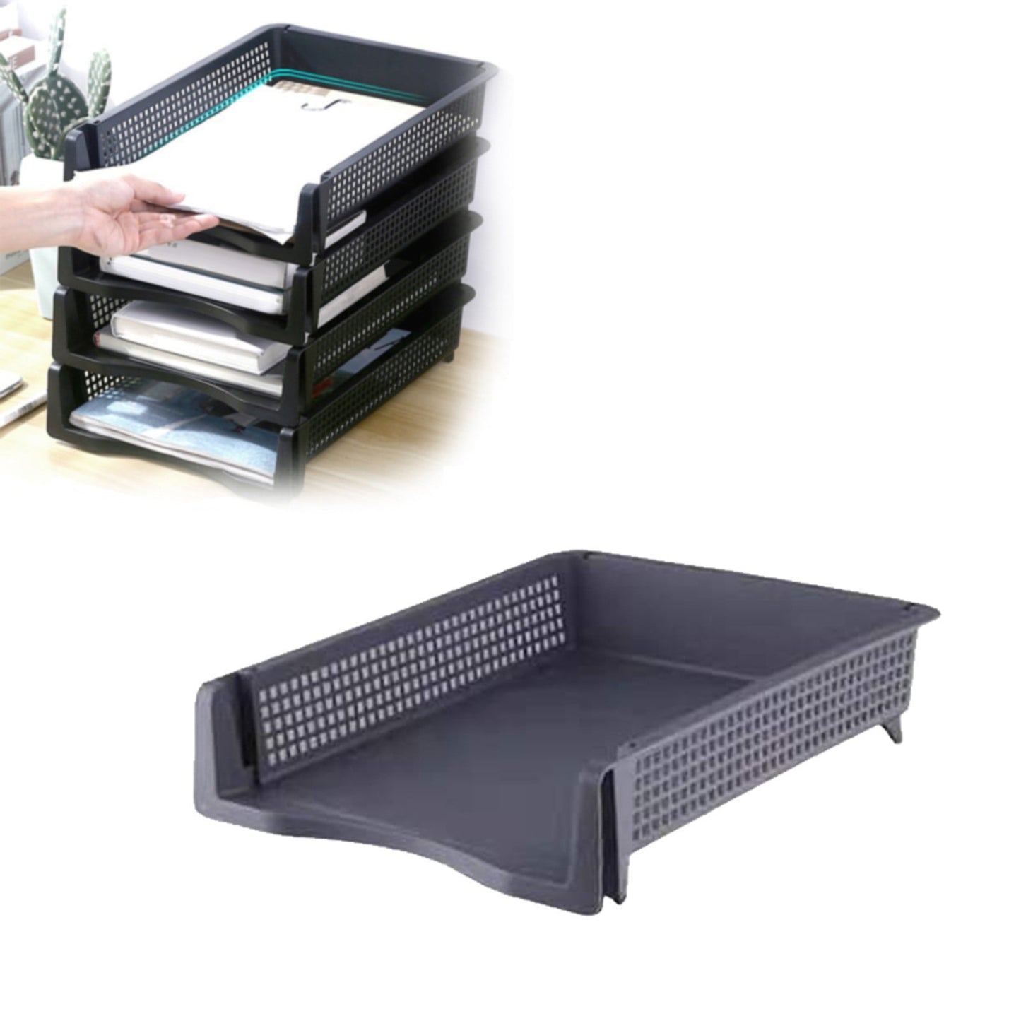 JWDX Hot Clearance! File Box Desktop Document Organizer Stackable Laminated Plastic Papers Rack Storage Tray for Home, 1 Stackable File Storage Rack Vertical Model One Size Grey