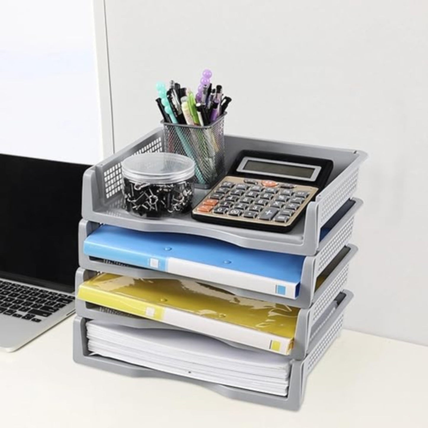 JWDX Hot Clearance! File Box Desktop Document Organizer Stackable Laminated Plastic Papers Rack Storage Tray for Home, 1 Stackable File Storage Rack Vertical Model One Size Grey