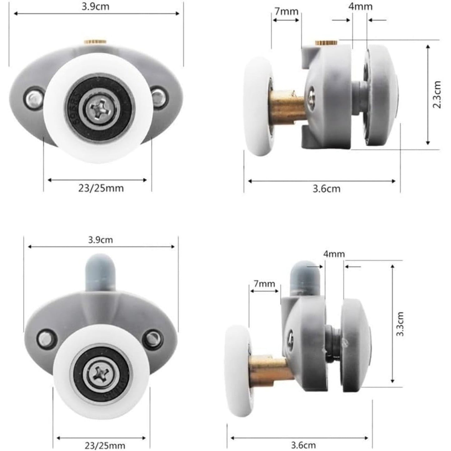 LGCASL Clearance! Shower Door Rollers Shower Door Rollers Bearing Door Roller Plastic Pulley Shower Caster Bathroom Door Hardware(2Pcs Up 2Pcs Down 25mm)- Single wheel diameter 23mm, hole spacing 26mm (2 on top, 2 on the bottom) White