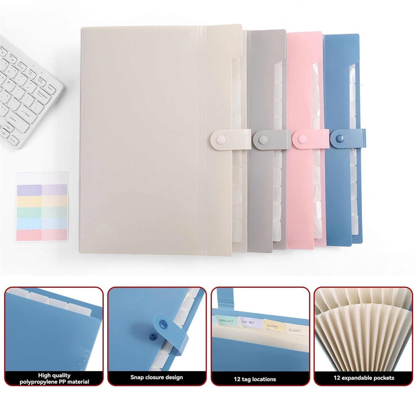 LGCASL Expanding File Organizer with 8/12 Pockets Accordion File Folders with Labels Portable Document Paper Bill Receipt Organizer Home College Schǒ-ǒl Letter Size twelve B