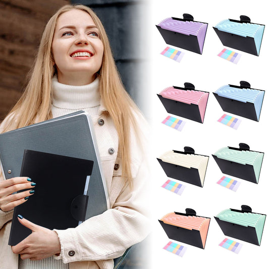 LGCASL Accordion File Organizer Expanding File Folder with 12 Pockets Portable Receipt Paper Bill Document Organizer Letter/ Size Filing Folder Schǒ-ǒl Black C