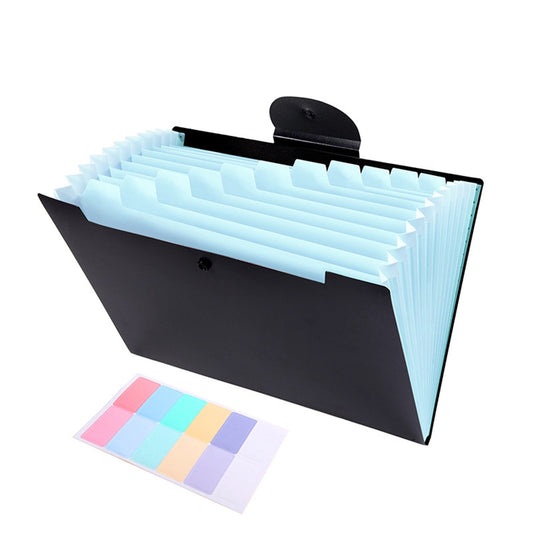 LGCASL Accordion File Organizer Expanding File Folder with 12 Pockets Portable Receipt Paper Bill Document Organizer Letter/ Size Filing Folder Schǒ-ǒl Black E