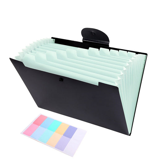 LGCASL Accordion File Organizer Expanding File Folder with 12 Pockets Portable Receipt Paper Bill Document Organizer Letter/ Size Filing Folder Schǒ-ǒl Black G