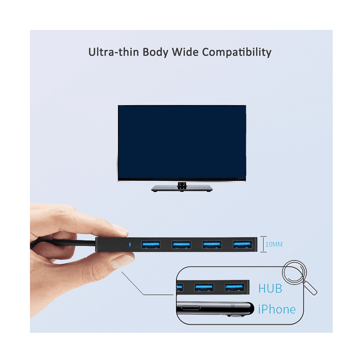 4-Port USB 3.0 Splitter Hub, Plastic Black