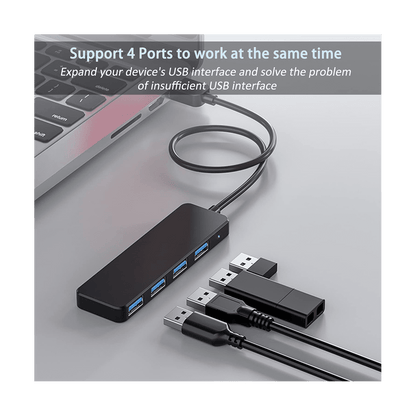 4-Port USB 3.0 Splitter Hub, Plastic Black